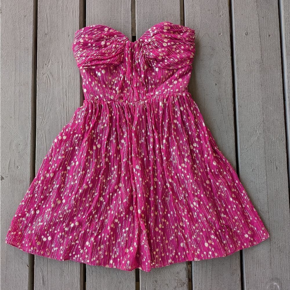 Erin Featherston Pink Gold Metallic Bustier Strapless Flared Mini Party Dress 2